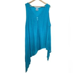 Noelle turquoise linen blend sleeveless asymmetrical blouse, beach coverup